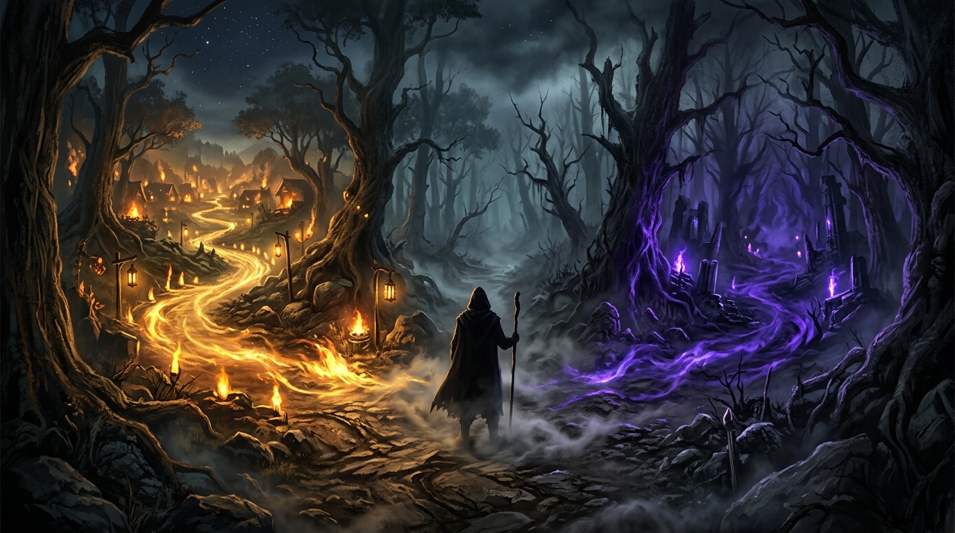 Зловещий силуэт антагониста в ночи для визуализации злодея в текстовом RPG